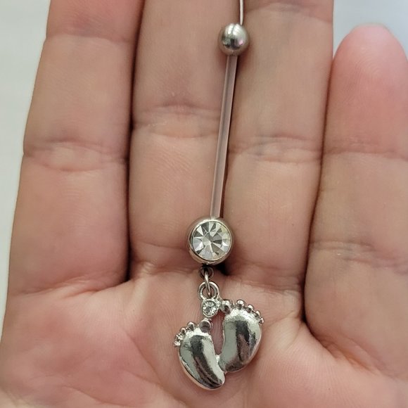 Adorable Little Feet Sparkle Bio-Flex Pregnancy Belly Button Ring - Picture 2 of 4